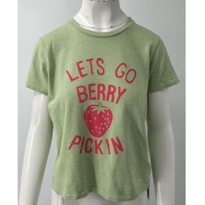 Mother Superior green pink lets go berry pickin print short sleeve T-shirt sz M